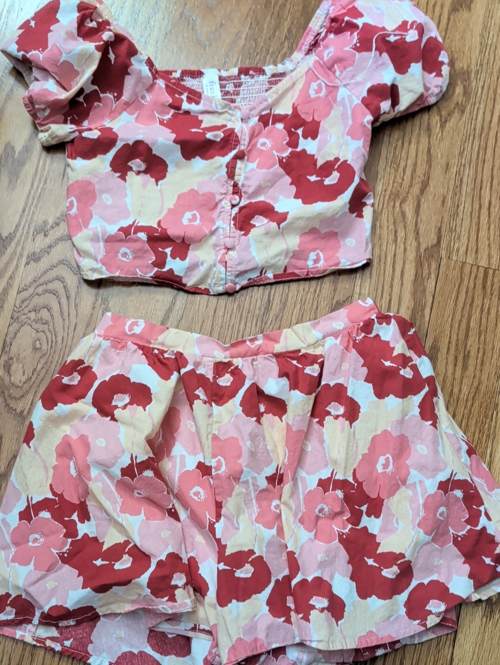 Floral Pink & Red Two-Piece Short Set - Kids